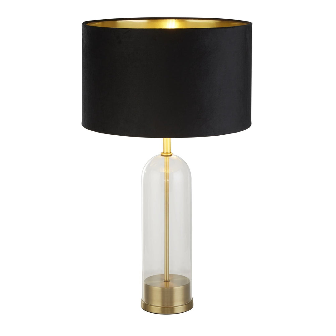 Searchlight 81712BK Oxford Table Lamp Glass Brass Metal Black Velvet Shade