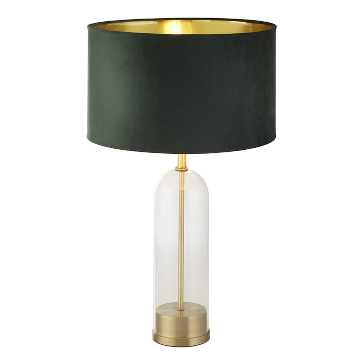 Searchlight 81712GR Oxford Table Lamp Glass Brass Metal Green Velvet Shade