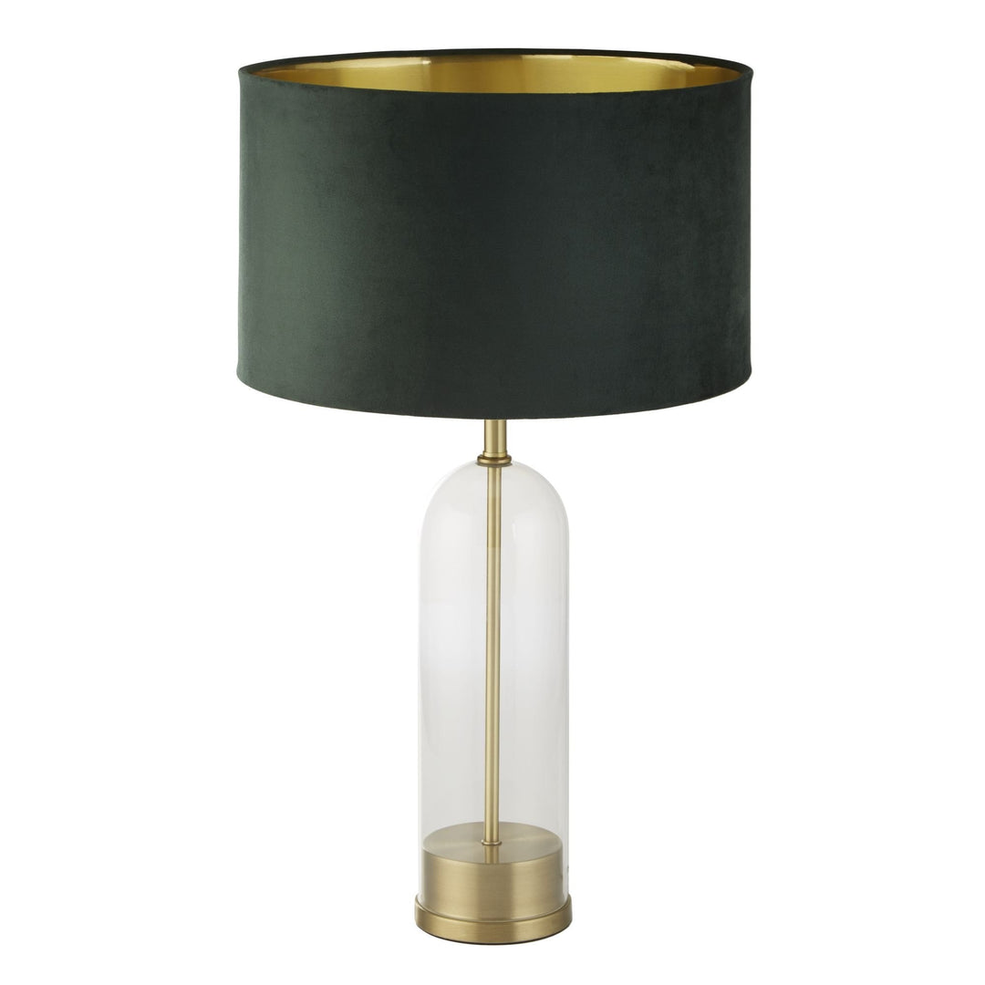 Searchlight 81712GR Oxford Table Lamp Glass Brass Metal Green Velvet Shade