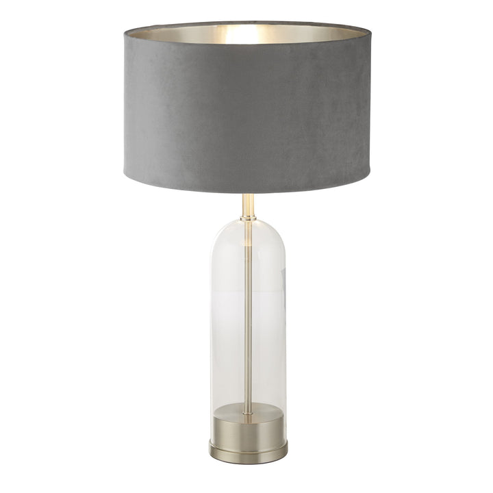 Searchlight 81713GY Oxford Table Lamp Glass Satin Nickel Grey Velvet Shade