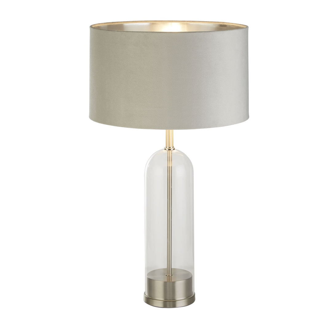 Searchlight 81713GY Oxford Table Lamp Glass Satin Nickel Grey Velvet Shade