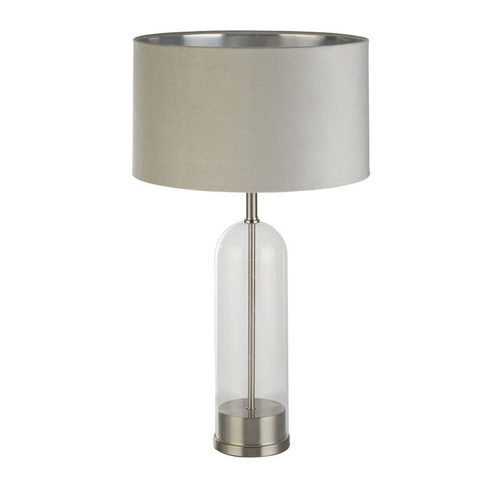 Searchlight 81713GY Oxford Table Lamp Glass Satin Nickel Grey Velvet Shade