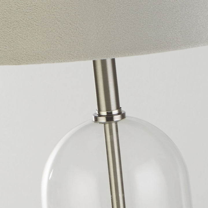 Searchlight 81713GY Oxford Table Lamp Glass Satin Nickel Grey Velvet Shade