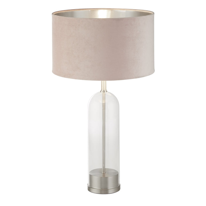 Searchlight 81713PI Oxford Table Lamp Glass Satin Nickel Pink Velvet Shade