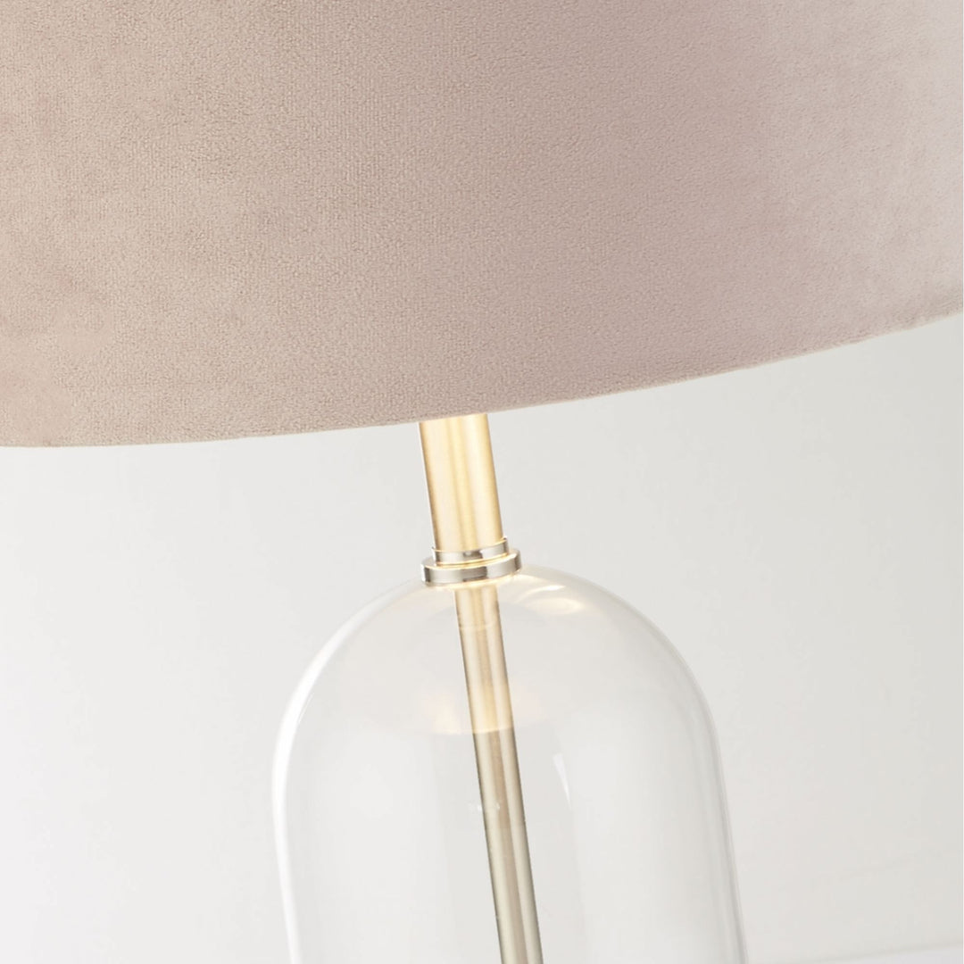 Searchlight 81713PI Oxford Table Lamp Glass Satin Nickel Pink Velvet Shade