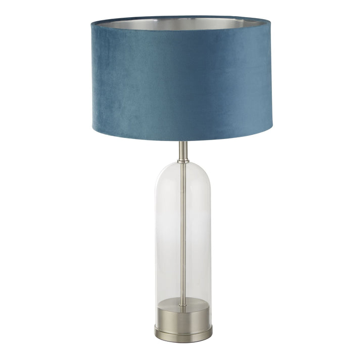 Searchlight 81713TE Oxford Table Lamp Glass Satin Nickel Teal Velvet Shade