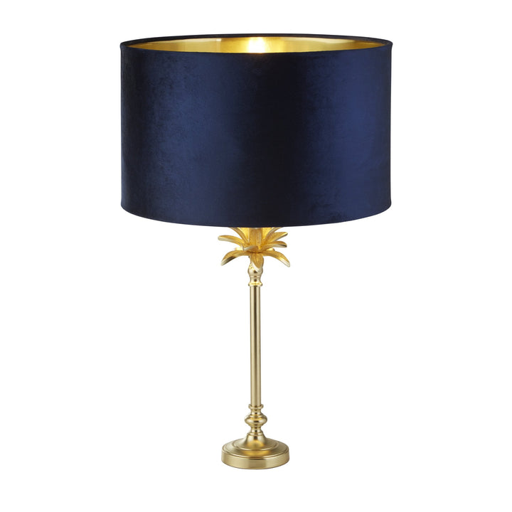 Searchlight 81210AZ Palm Table Lamp Satin Brass Metal Navy Velvet Shade