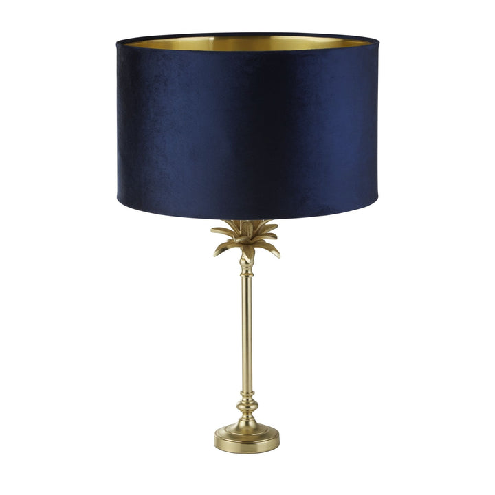 Searchlight 81210AZ Palm Table Lamp Satin Brass Metal Navy Velvet Shade