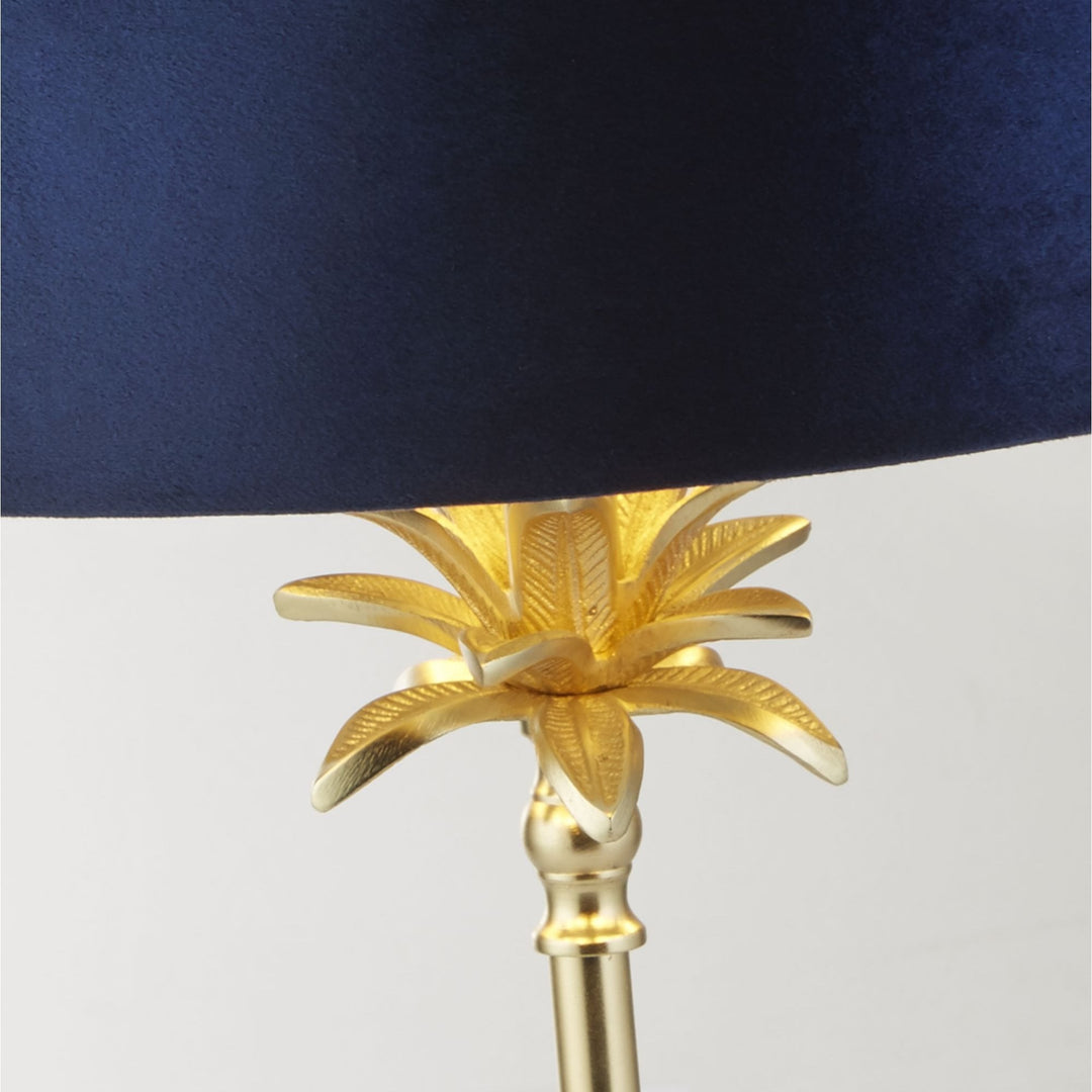 Searchlight 81210AZ Palm Table Lamp Satin Brass Metal Navy Velvet Shade