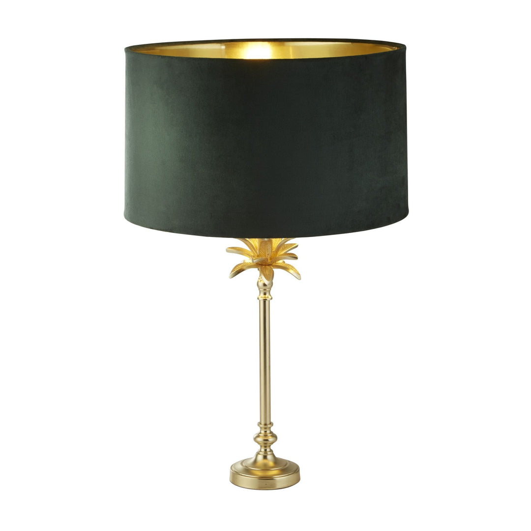 Searchlight 81210GR Palm Table Lamp Satin Brass Metal Green Velvet Shade