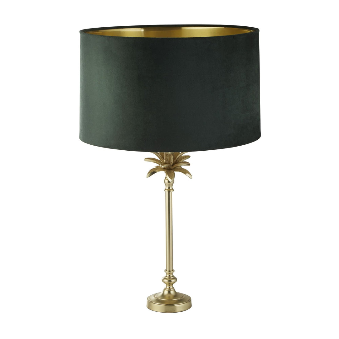 Searchlight 81210GR Palm Table Lamp Satin Brass Metal Green Velvet Shade