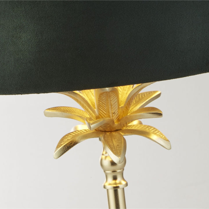 Searchlight 81210GR Palm Table Lamp Satin Brass Metal Green Velvet Shade