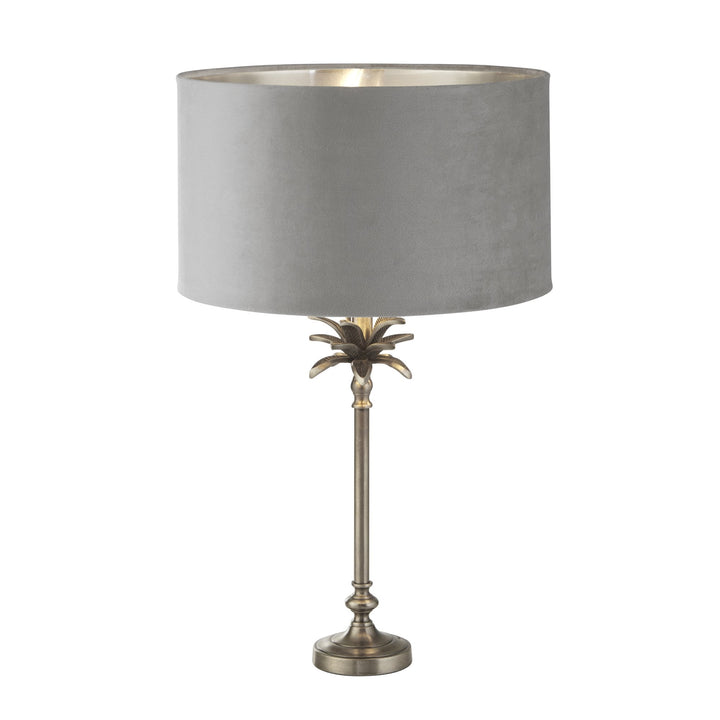 Searchlight 81210GY Palm Table Lamp Antique Nickel Metal Grey Velvet Shade