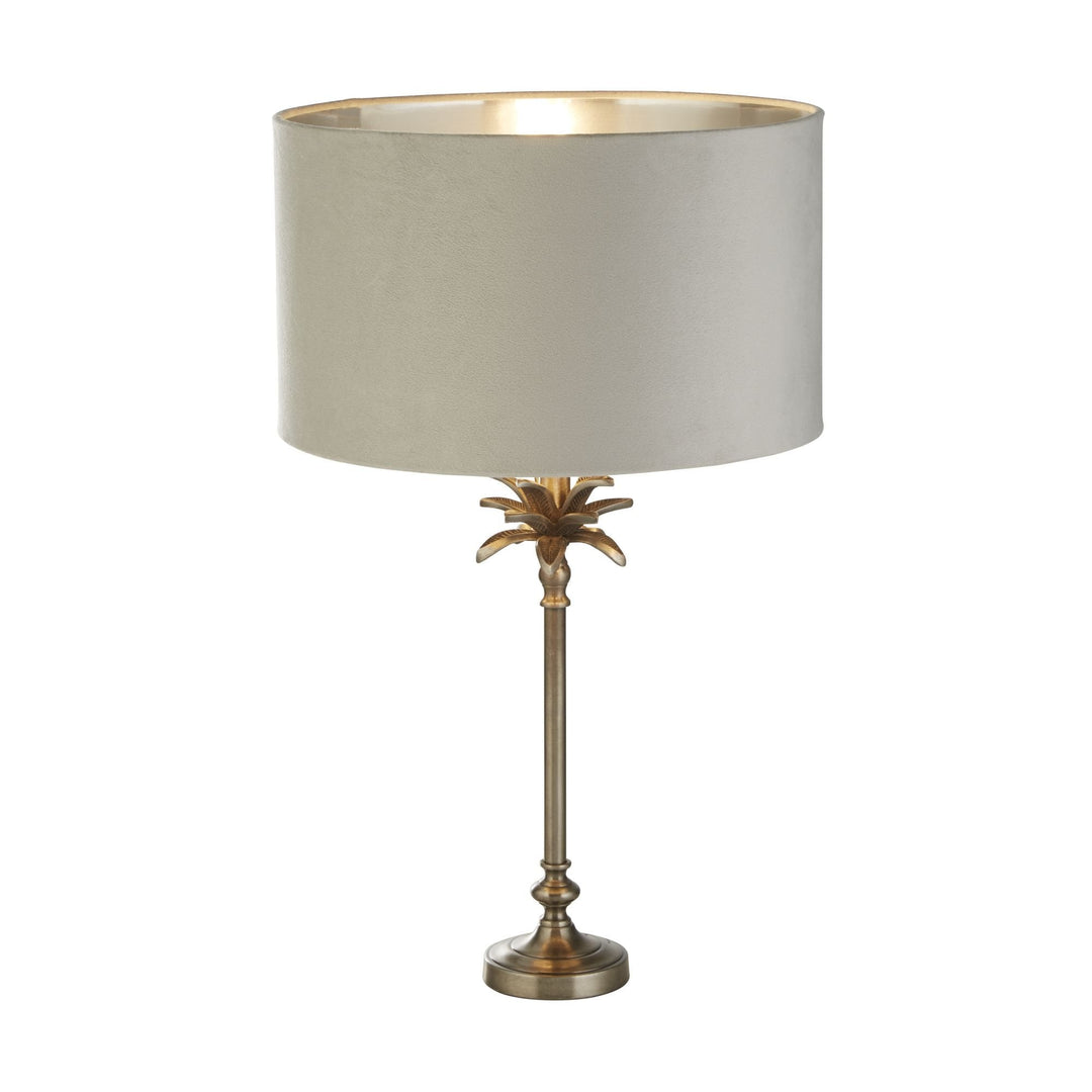 Searchlight 81210GY Palm Table Lamp Antique Nickel Metal Grey Velvet Shade