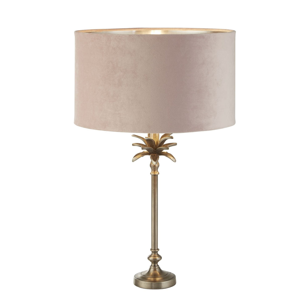 Searchlight 81210PI Palm Table Lamp Antique Nickel Metal Pink Velvet Shade