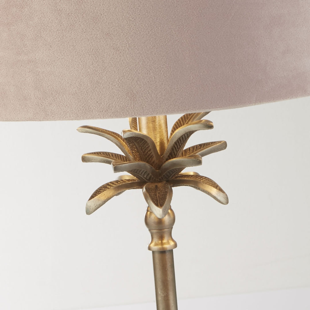 Searchlight 81210PI Palm Table Lamp Antique Nickel Metal Pink Velvet Shade