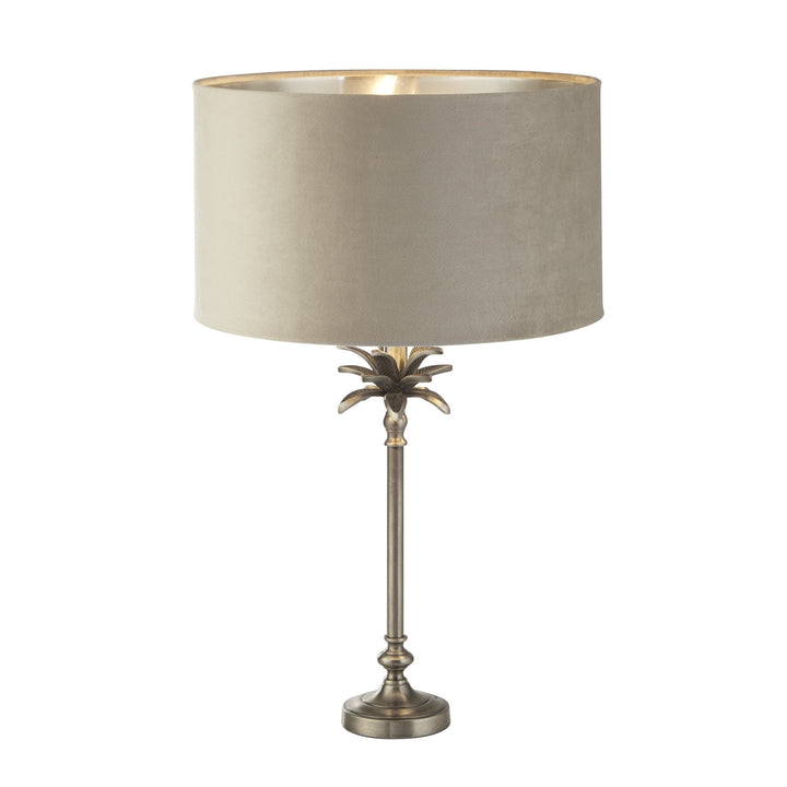 Searchlight 81210TA Palm Table Lamp Antique Nickel Metal Taupe Velvet Shade
