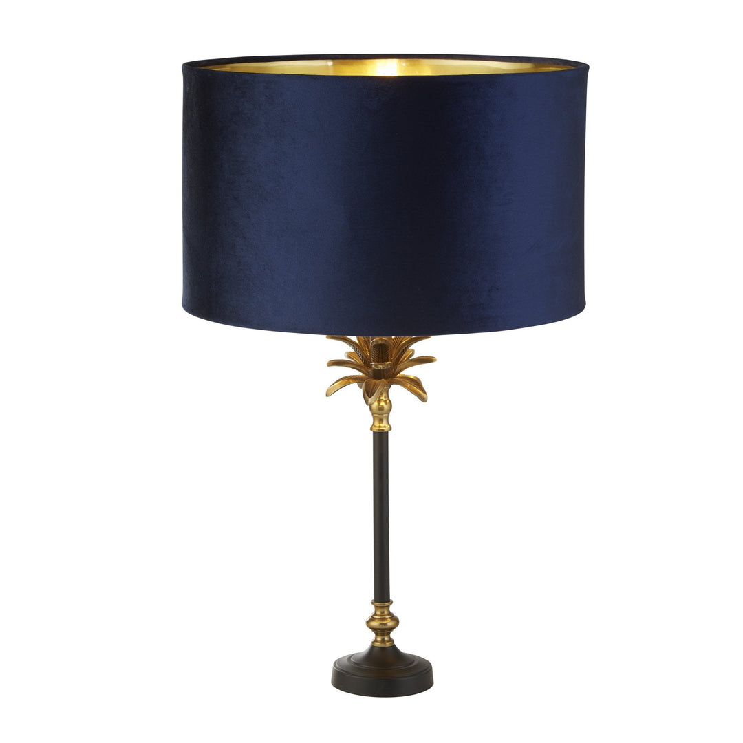 Searchlight 81211AZ Palm Table Lamp Antique Brass Black Navy Velvet Shade