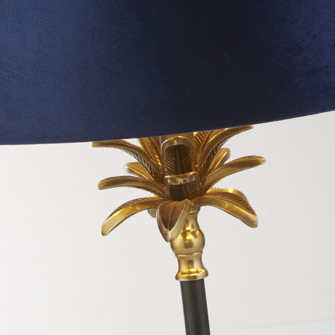 Searchlight 81211AZ Palm Table Lamp Antique Brass Black Navy Velvet Shade