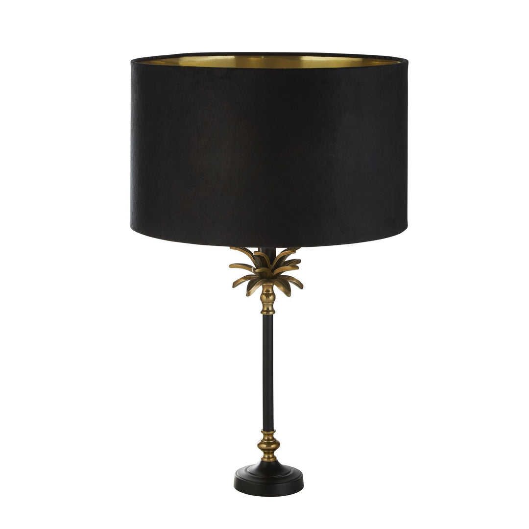 Searchlight 81211BK Palm Table Lamp Black Antique Brass Metal Black Shade