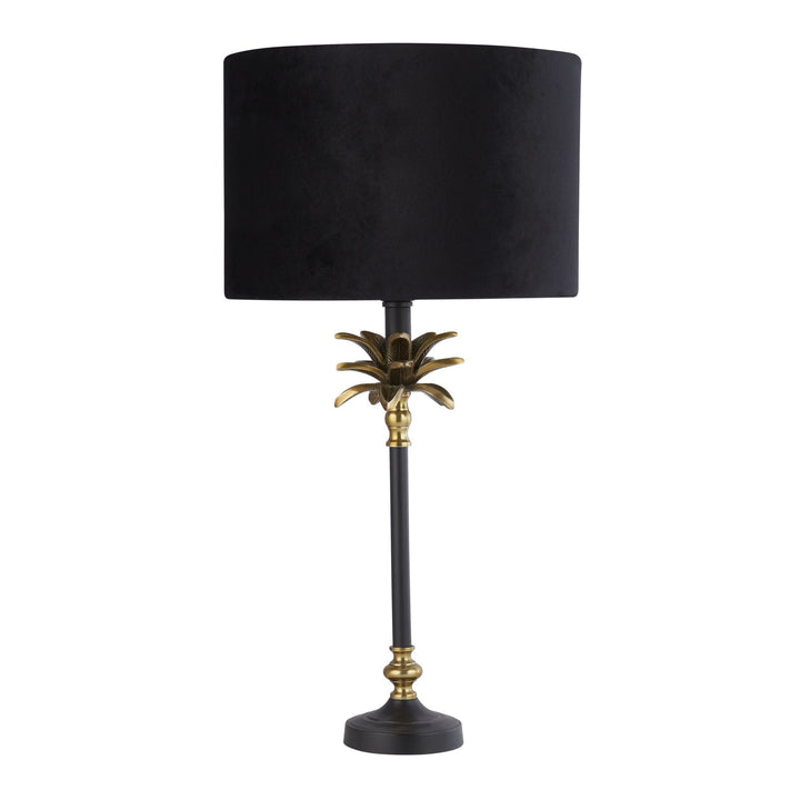 Searchlight 81211BK Palm Table Lamp Black Antique Brass Metal Black Shade