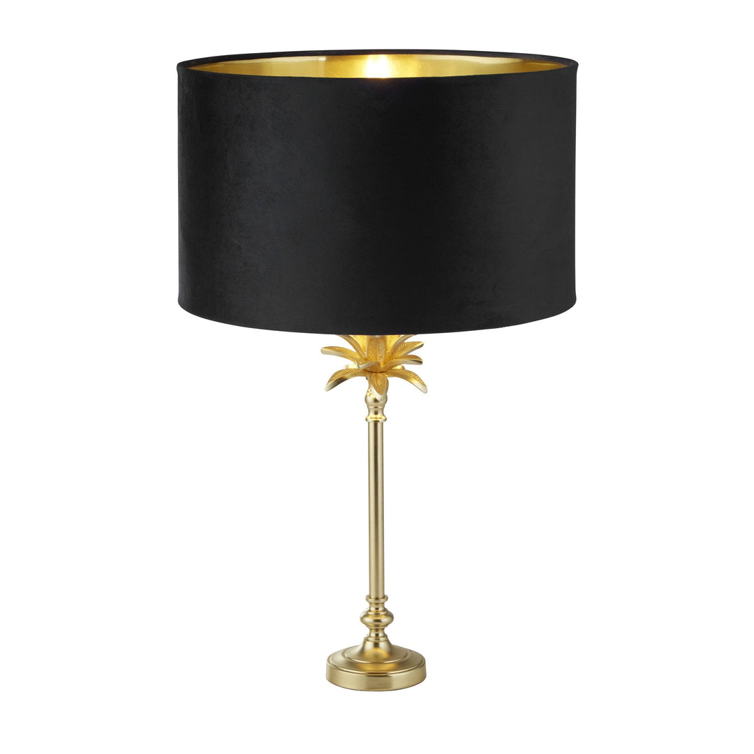 Searchlight 81212BK Palm Table Lamp Satin Brass Black Velvet Shade