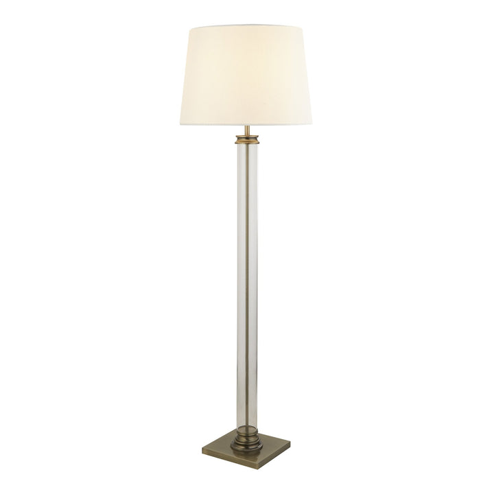 Searchlight 5142AB Pedestal Floor Lamp Antique Brass Glass Cream Fabric
