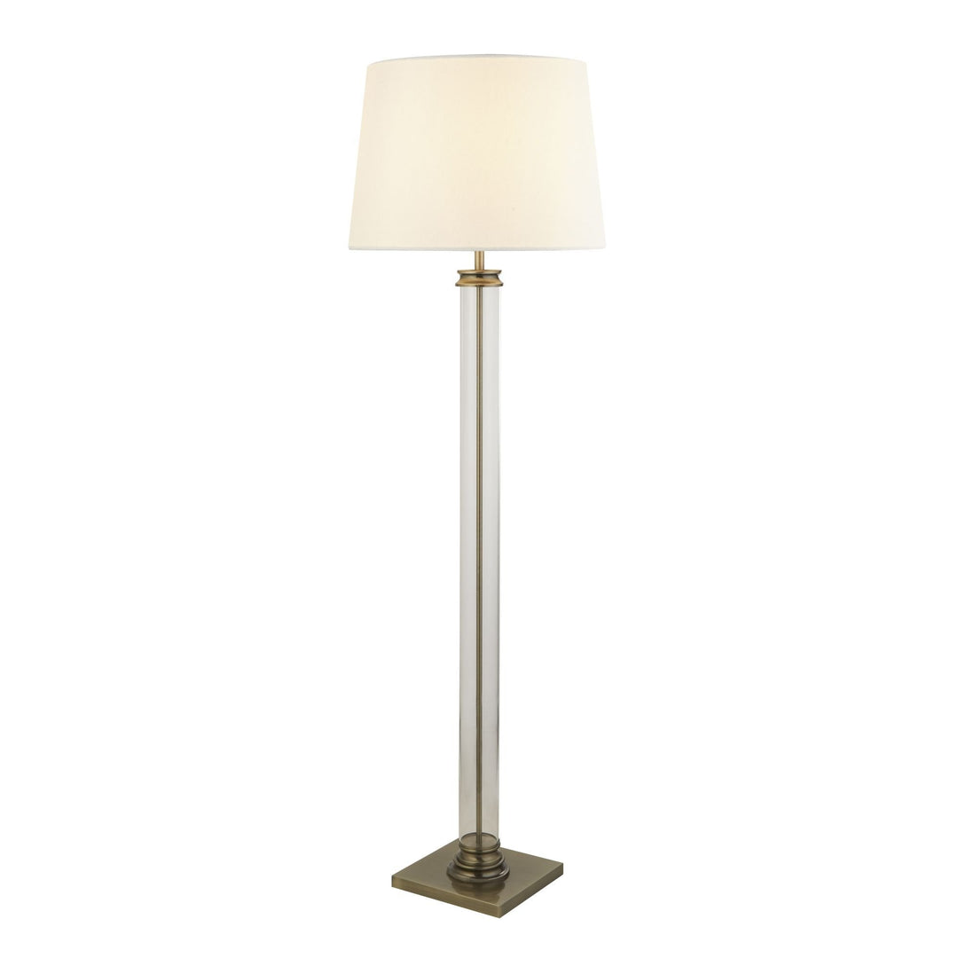 Searchlight 5142AB Pedestal Floor Lamp Antique Brass Glass Cream Fabric