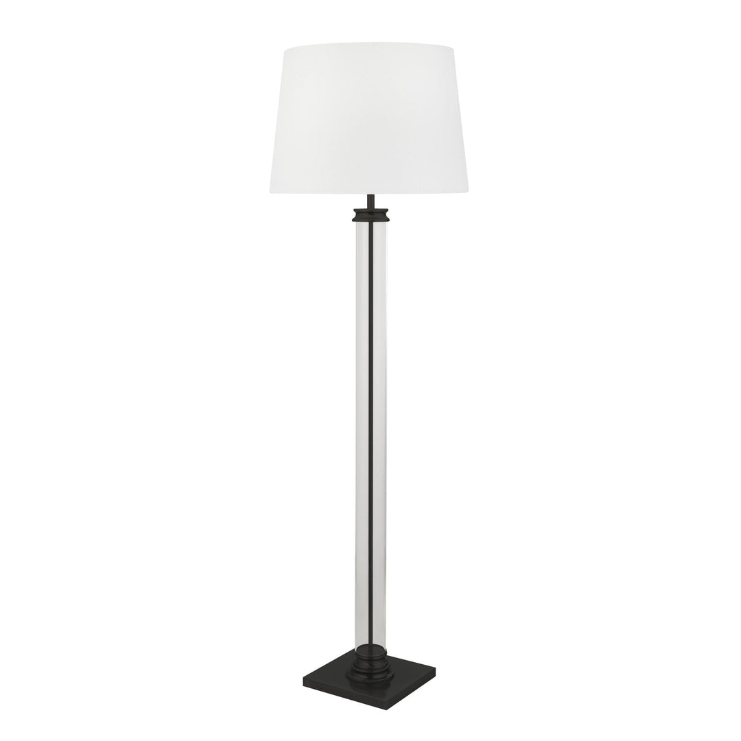 Searchlight 5142BK Pedestal Floor Lamp Black Metal Glass White Fabric Shade