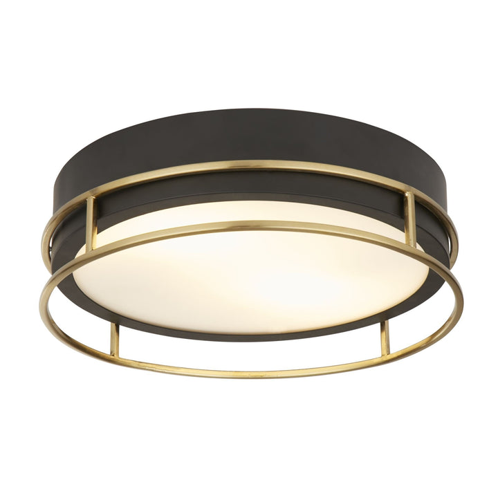 Searchlight 62012-2PB Phoenix Bathroom 2 Light Flush Black Brass Metal Frosted Glass