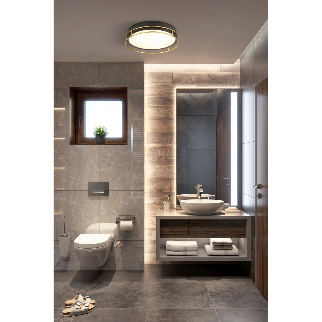 Searchlight 62012-2PB Phoenix Bathroom 2 Light Flush Black Brass Metal Frosted Glass