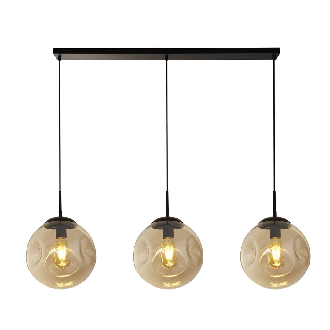 Searchlight 22123-3BK Punch 3 Light Bar Pendant Black Metal Champagne Punched Glass