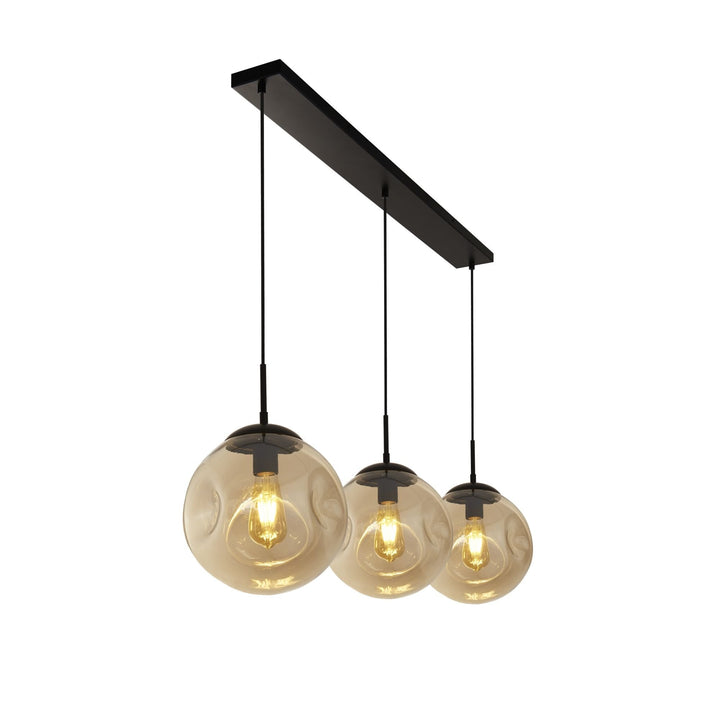 Searchlight 22123-3BK Punch 3 Light Bar Pendant Black Metal Champagne Punched Glass