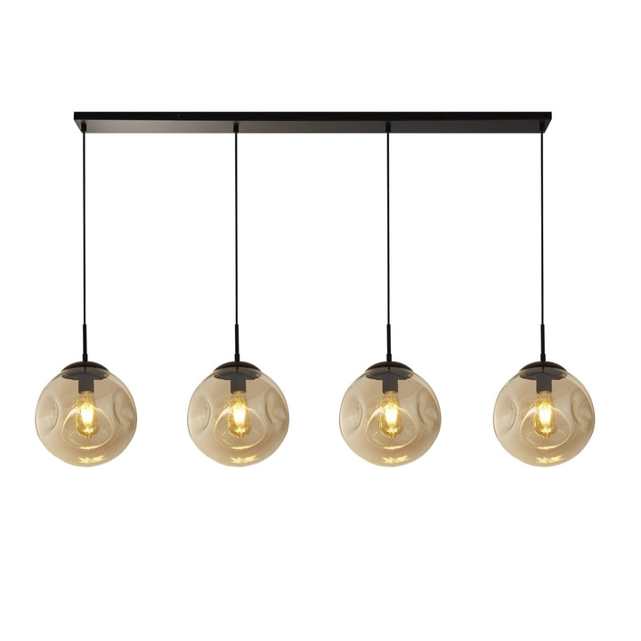 Searchlight 22123-4BK Punch 4 Light Bar Pendant Black Metal Champagne Punched Glass