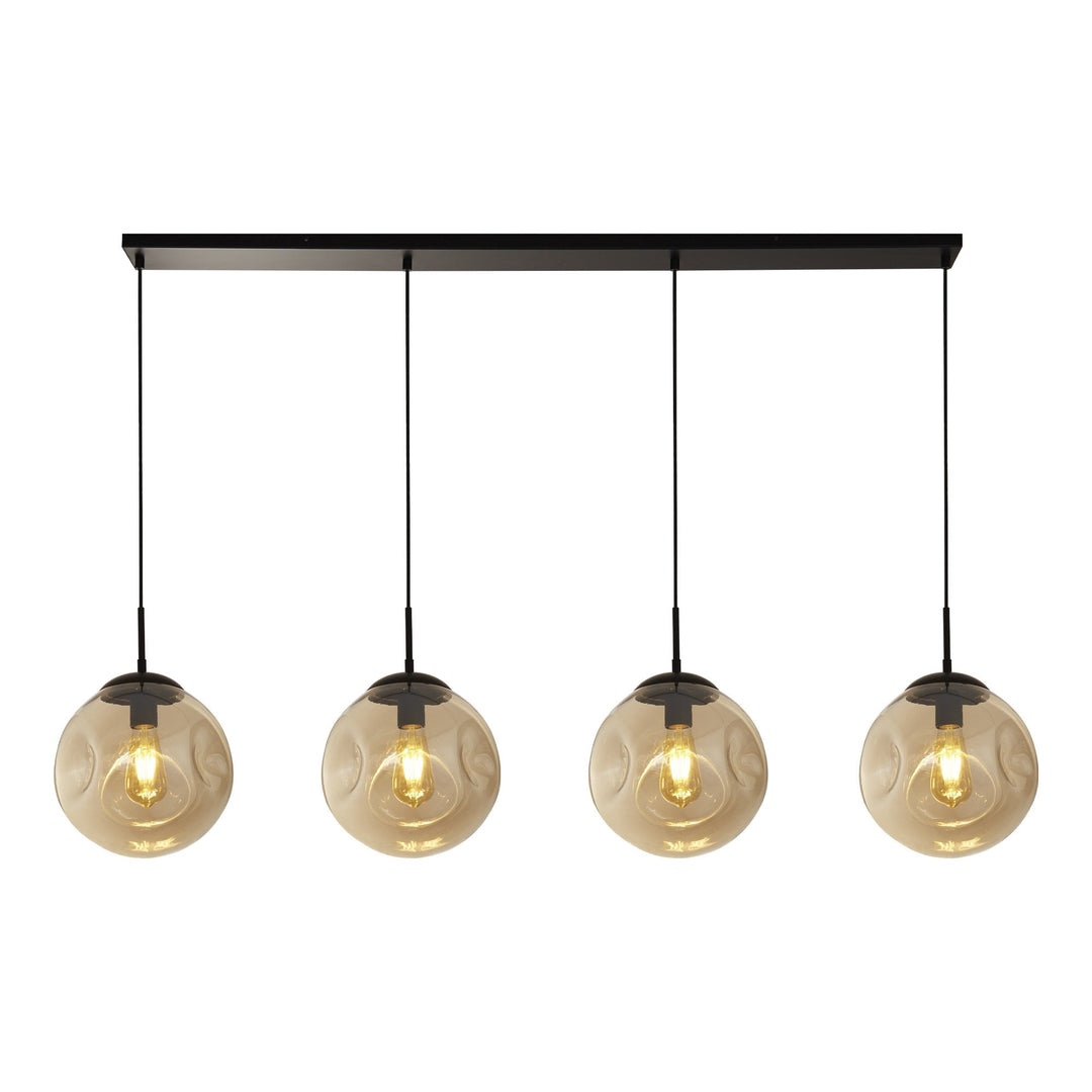 Searchlight 22123-4BK Punch 4 Light Bar Pendant Black Metal Champagne Punched Glass