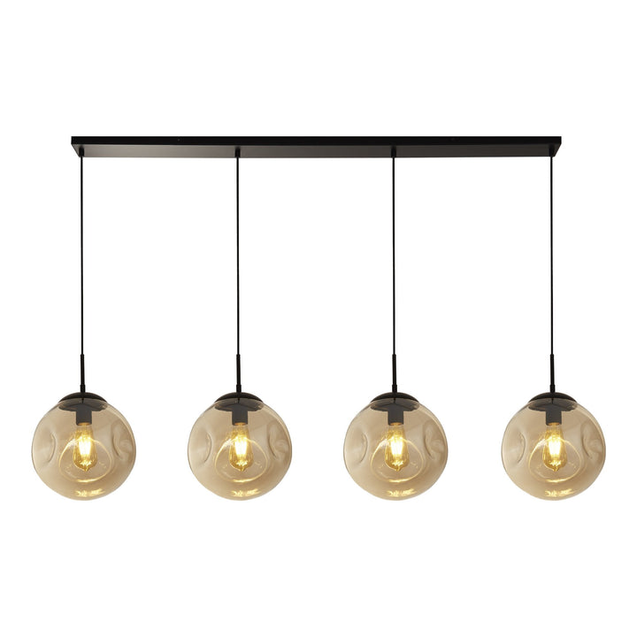 Searchlight 22123-4BK Punch 4 Light Bar Pendant Black Metal Champagne Punched Glass