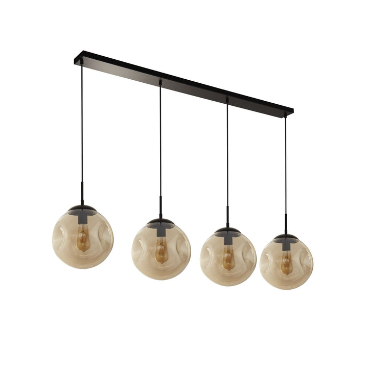 Searchlight 22123-4BK Punch 4 Light Bar Pendant Black Metal Champagne Punched Glass