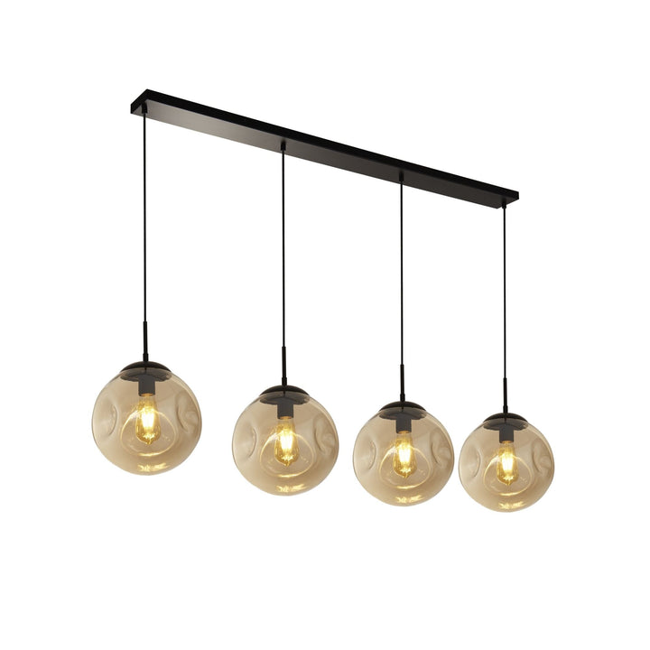 Searchlight 22123-4BK Punch 4 Light Bar Pendant Black Metal Champagne Punched Glass