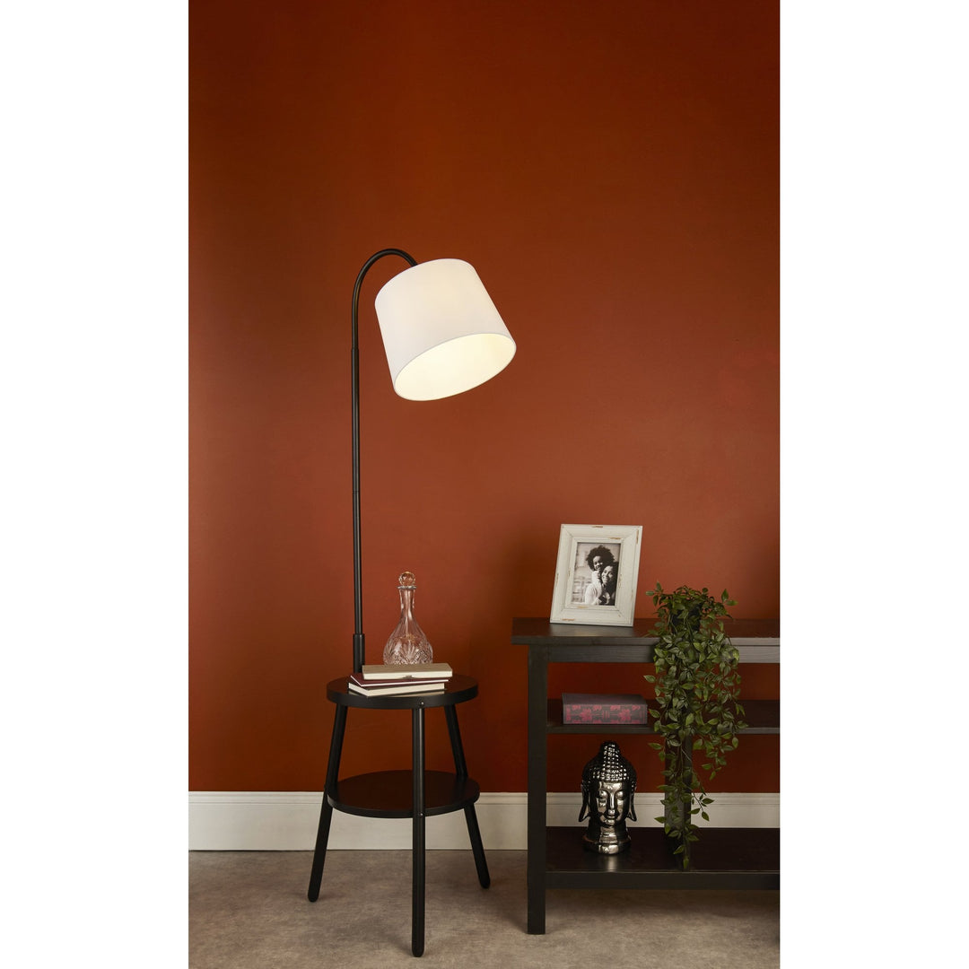 Searchlight 74730BK Ridge Shelf Floor Lamp Black Metal Wood White Fabric