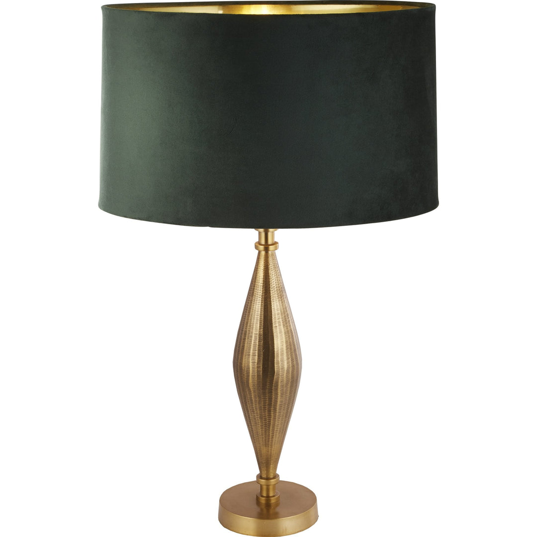 Searchlight 84631GR Rye Table Lamp Antique Brass Metal Green Velvet Shade