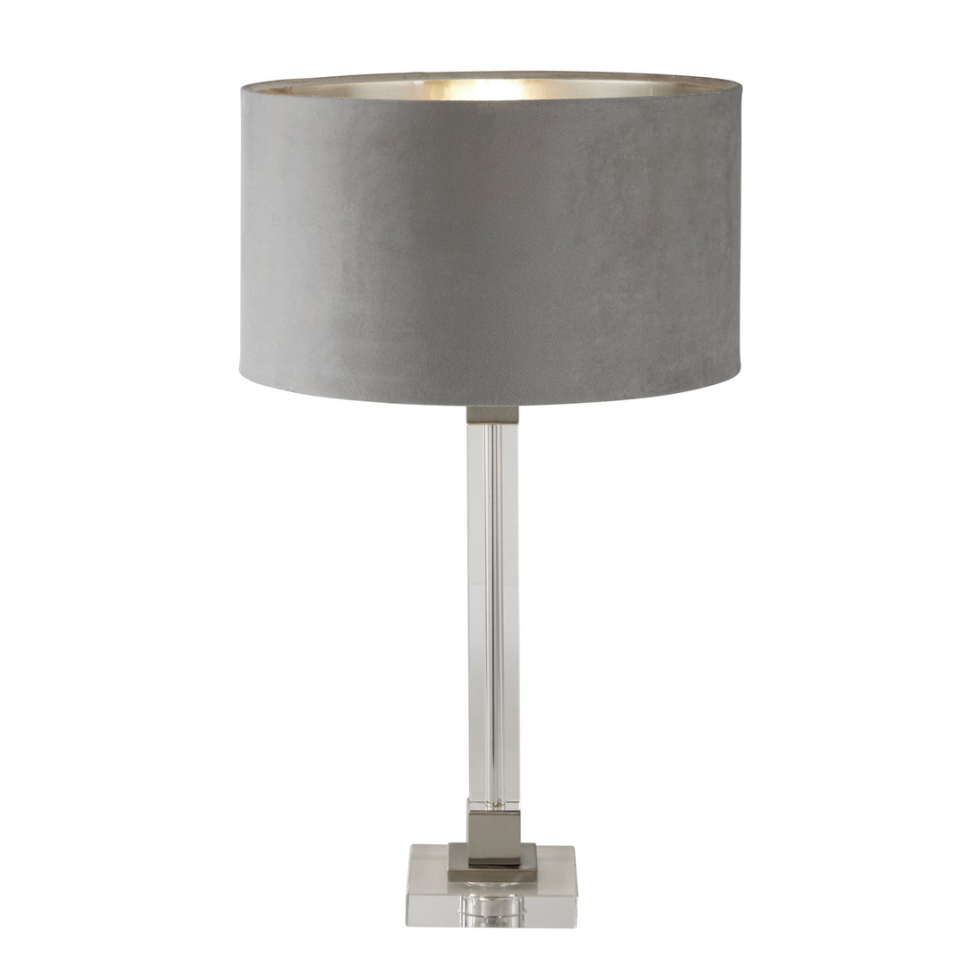 Searchlight 67521GY Scarborough Table Lamp Crystal Satin Nickel Grey Velvet