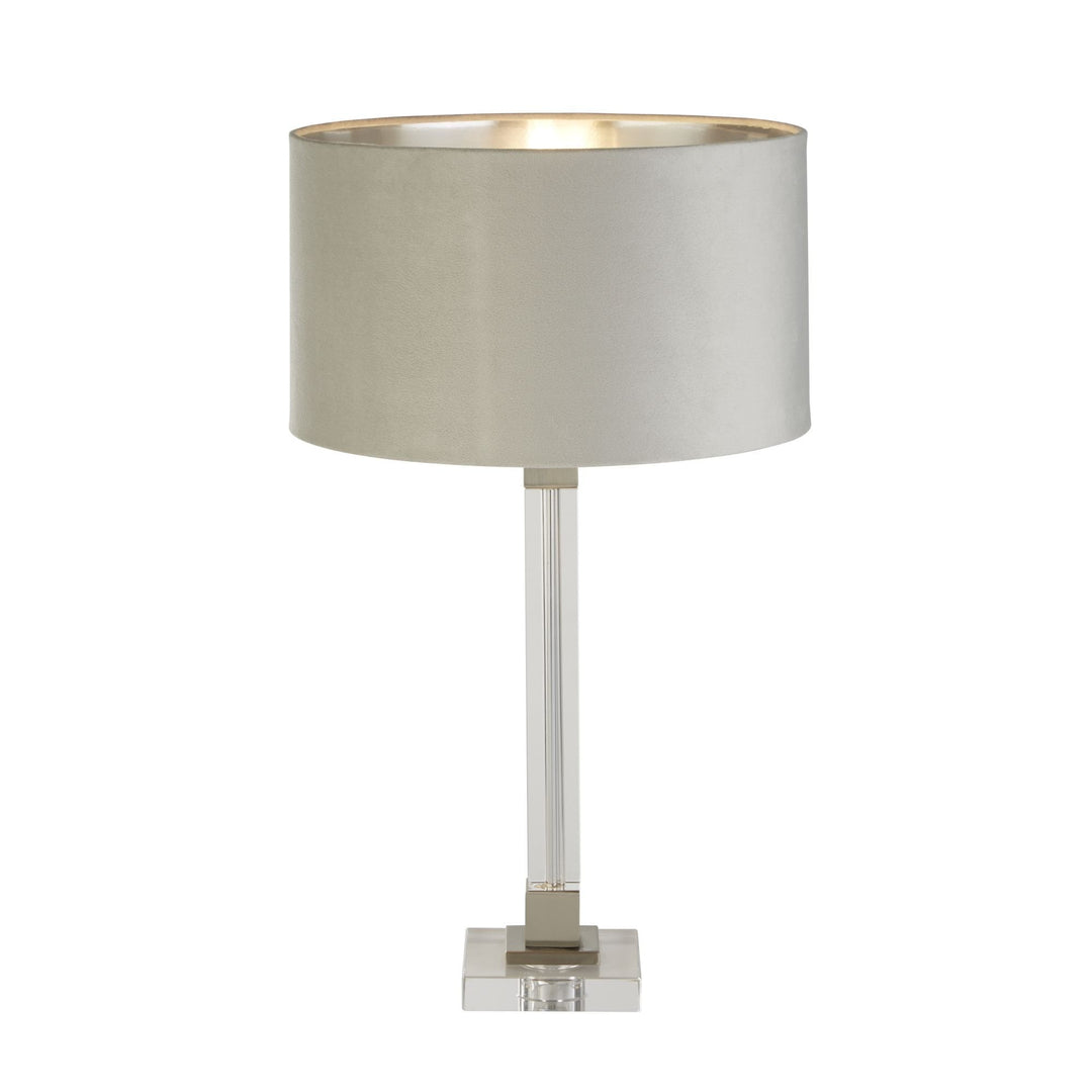 Searchlight 67521GY Scarborough Table Lamp Crystal Satin Nickel Grey Velvet