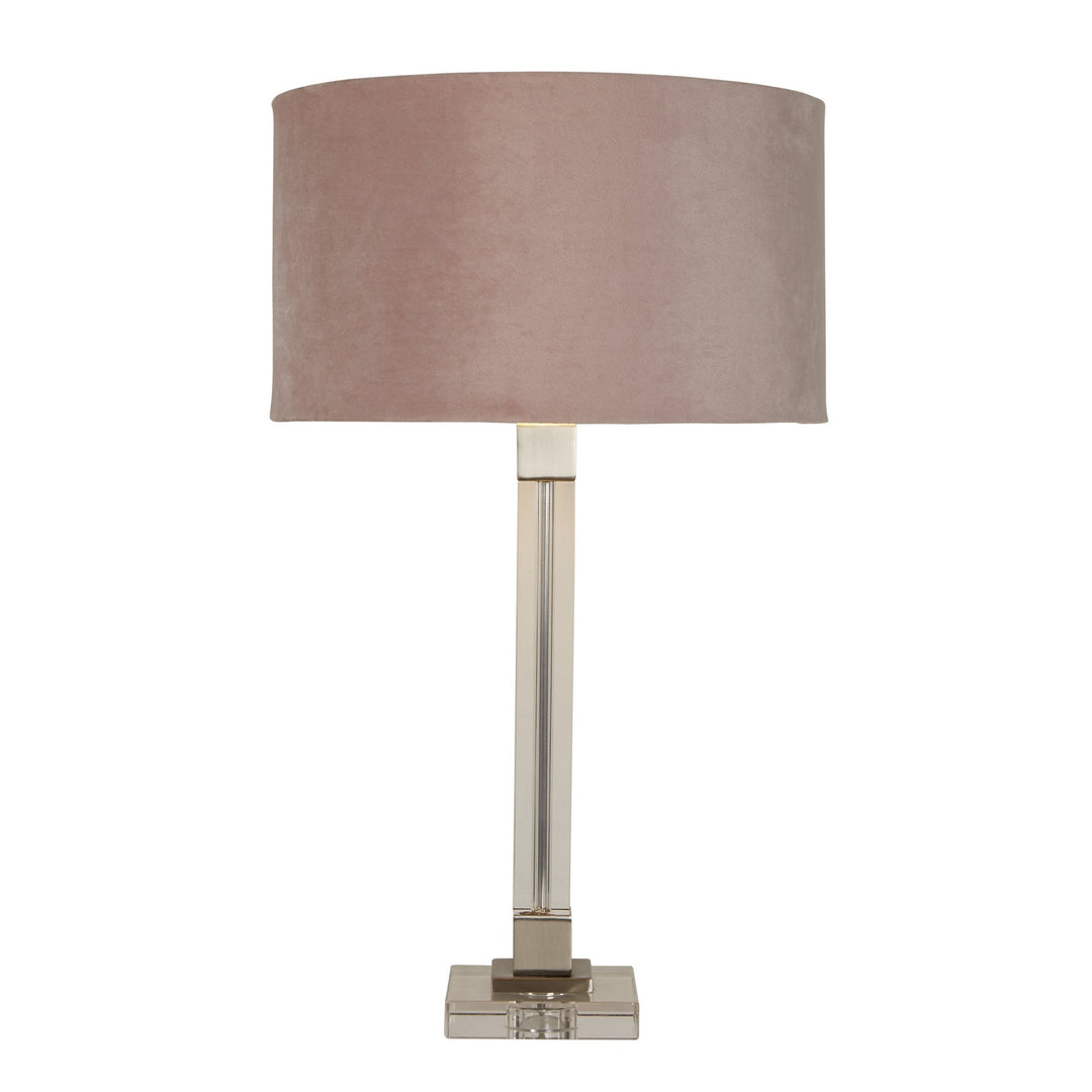 Searchlight 67521PI Scarborough Table Lamp Crystal Satin Nickel Pink Velvet
