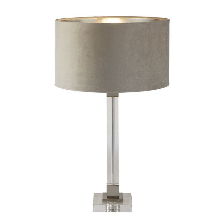 Searchlight 67521TA Scarborough Table LampCrystal Satin Nickel Taupe Velvet