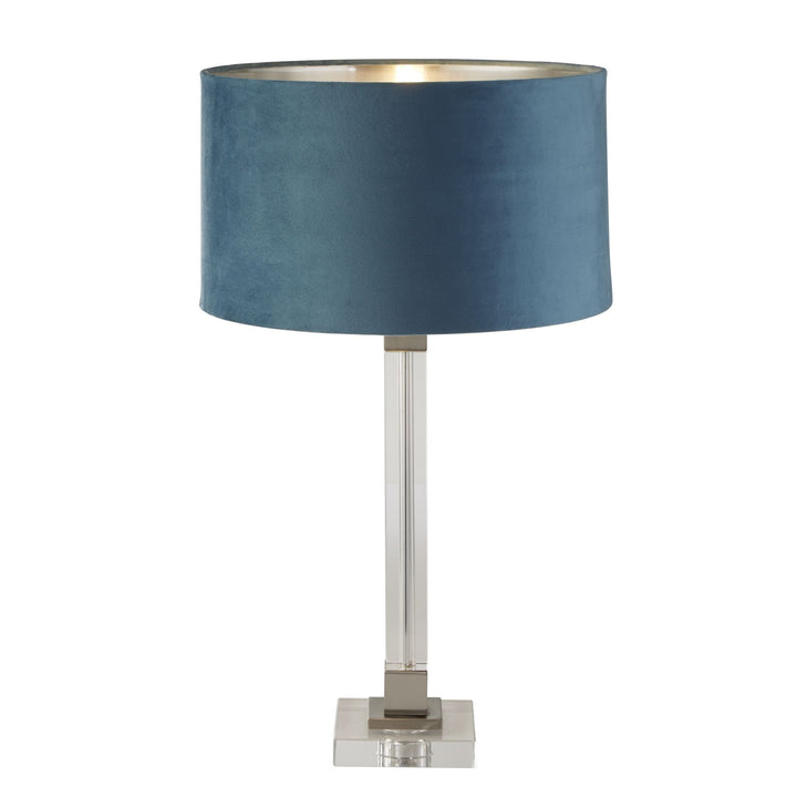 Searchlight 67521TE Scarborough Table Lamp Crystal Satin Nickel Teal Velvet