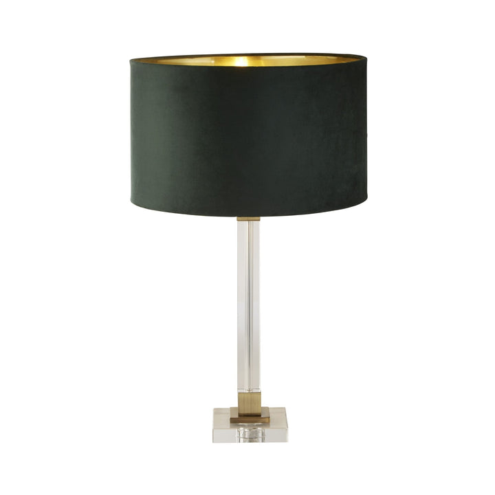 Searchlight 67522GR Scarborough Table Lamp Crystal Brass Metal Green Velvet