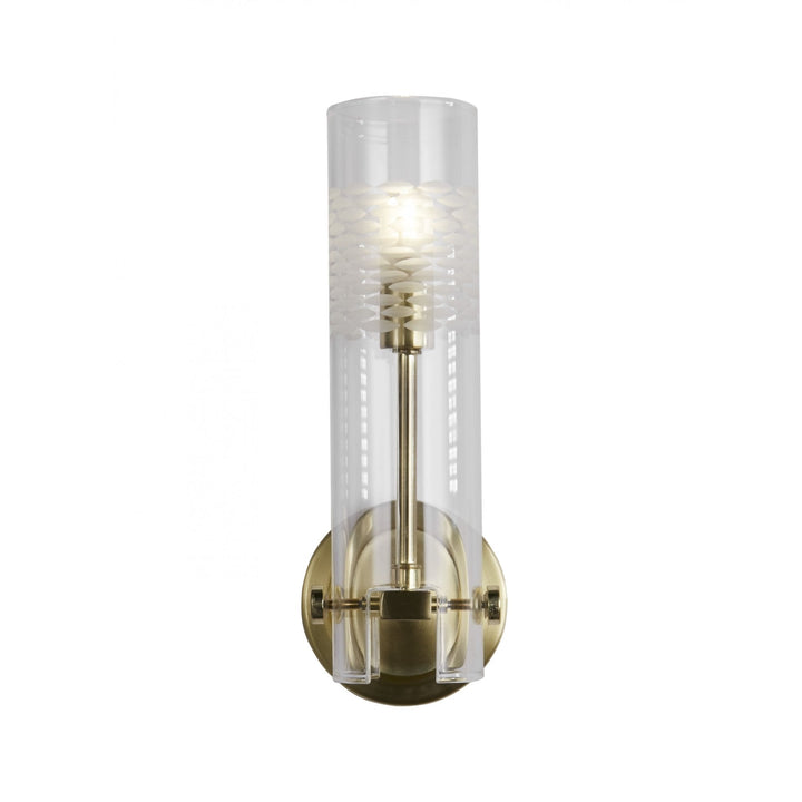 Searchlight 27981SB Scope Bathroom Wall Light Satin Brass Clear Etched Glass
