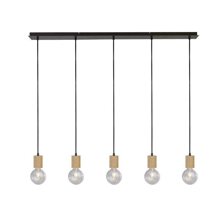 Searchlight 50212-5NA Spinny 5 Light Bar Pendant Wood Matt Black Metal