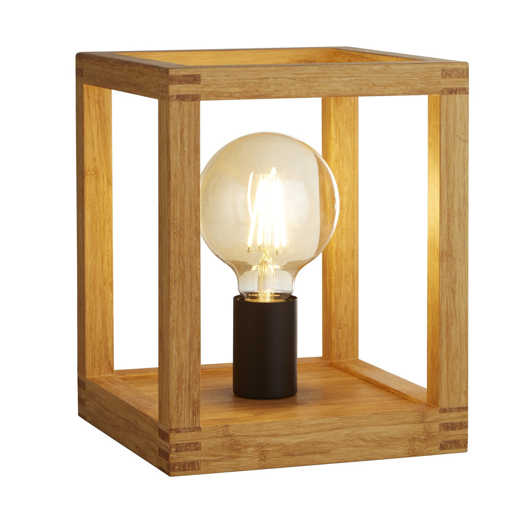 Searchlight 54742-1NA Square Table Lamp Natural Wood Black Metal
