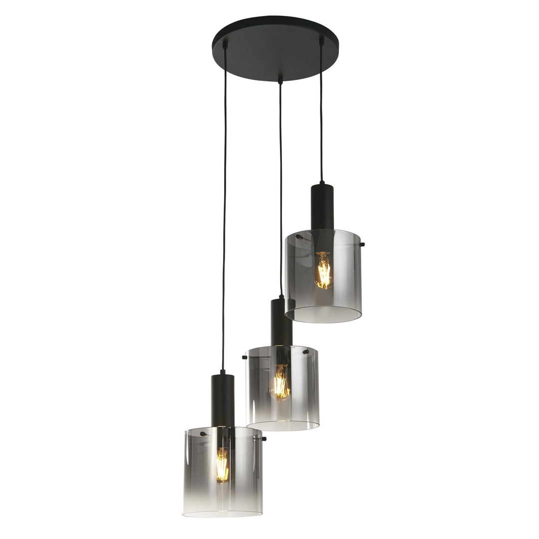 Searchlight 88910-3BK Sweden 3 Light Multi Drop Pendant Black Metal Smoked Glass